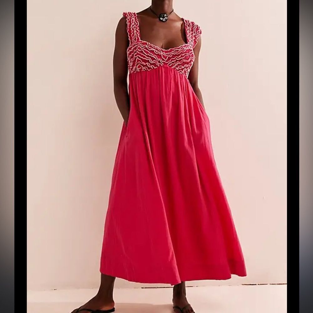 Free People Feel The Frill Midi Dress in Love Potion